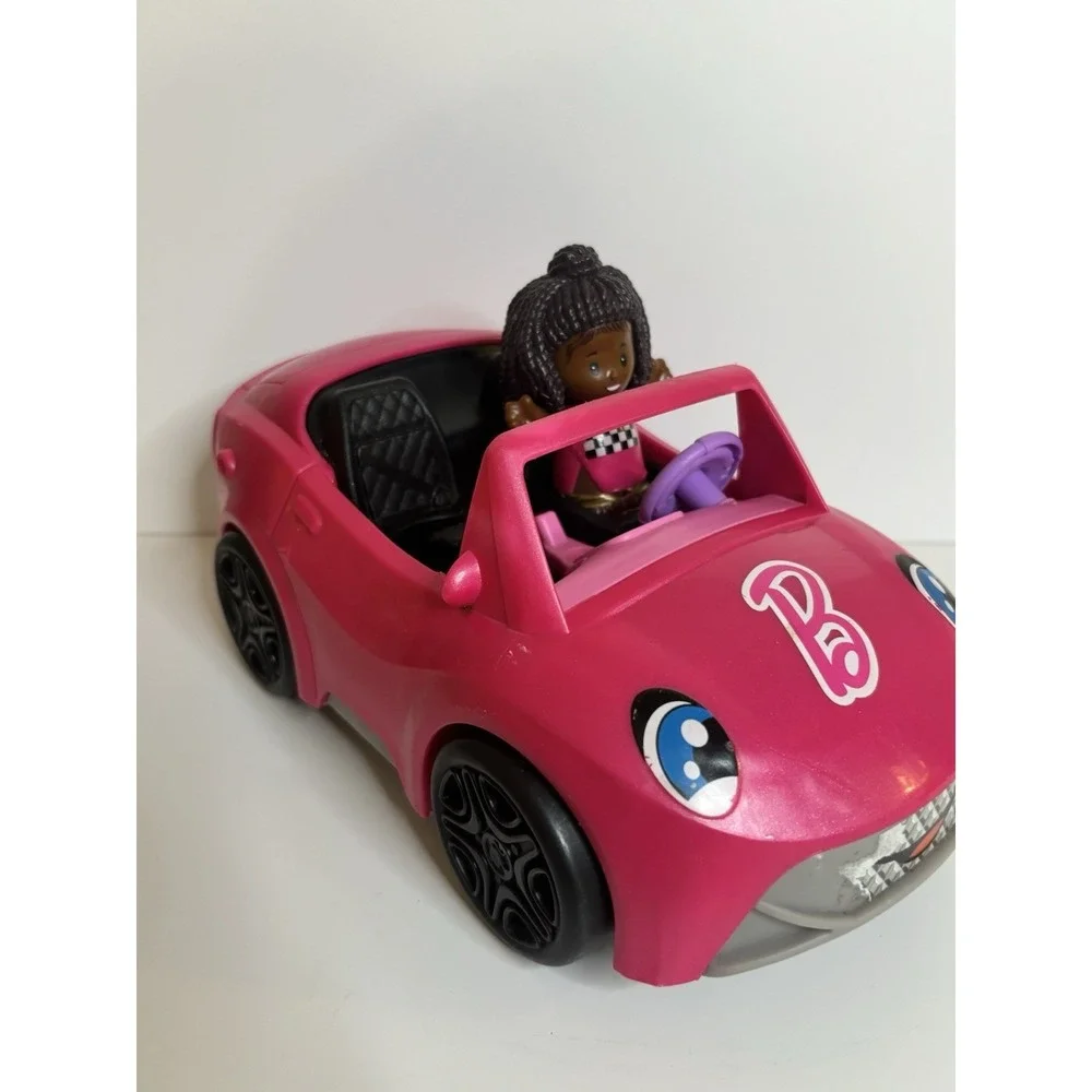 Little People Barbie Race‎ Car w/1 Racer Character Hot Pink Fisher Price TESTED